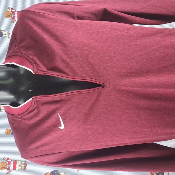 Nike Swoosh Dri-Fit embroidered LG Heather burgundy 1/4 zip athletic shirt - Picture 4 of 9